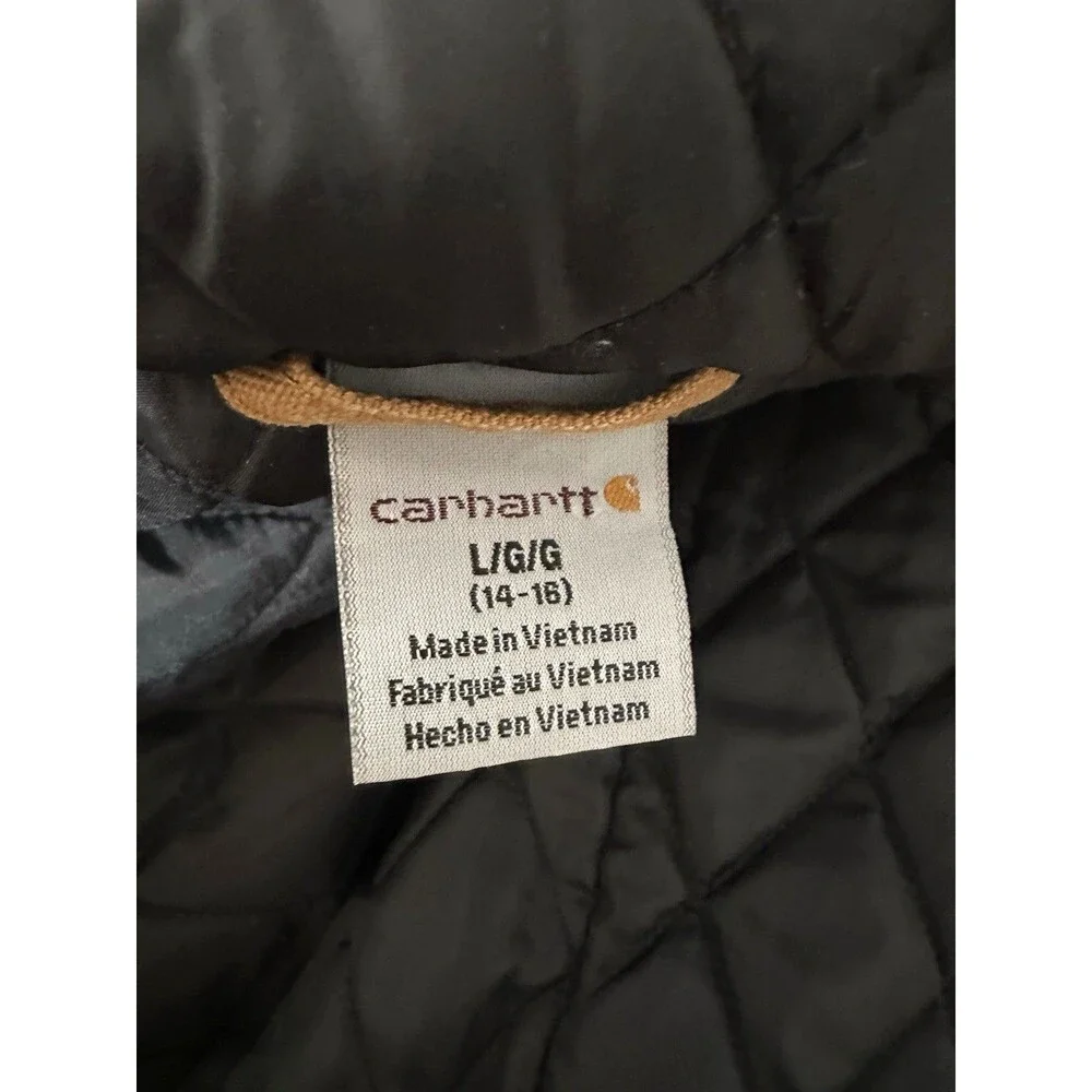 Carhartt Jacket Brown Canvas Jacket Youth Large 14-16 Coat Quilt Lining Hooded